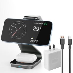 3 In 1 Magnetic Charger, 15W Wireless Charger Fast Charging Stand, Rotation Mobile Phone Holder for iPhone, Samsung, Xiaomi, Huawei