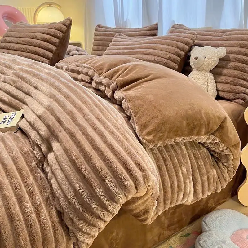 Bộ chăn ga gối nỉ nhung tăm chất lông thỏ siêu mượt ấm áp sẵn kích thước