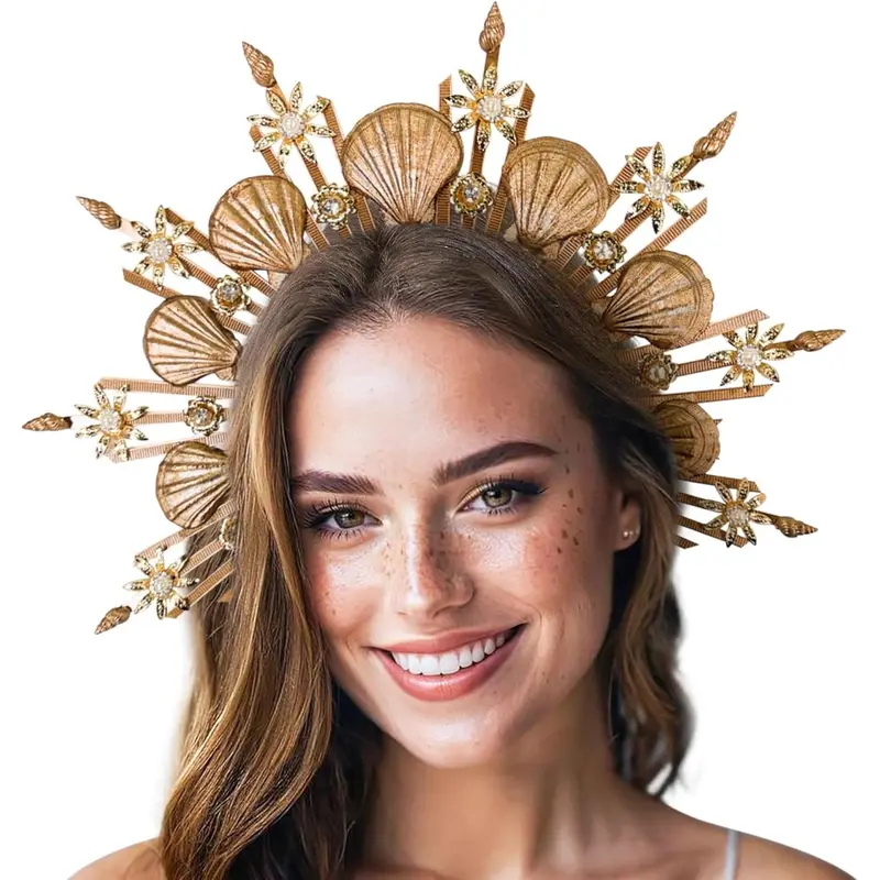 Local shipping-JeVenis Seashell Halo Crown Headpiece Mermaid Headband Seashell Crown Headband Siren Costume Women Halloween Cosplay Renaissance 8