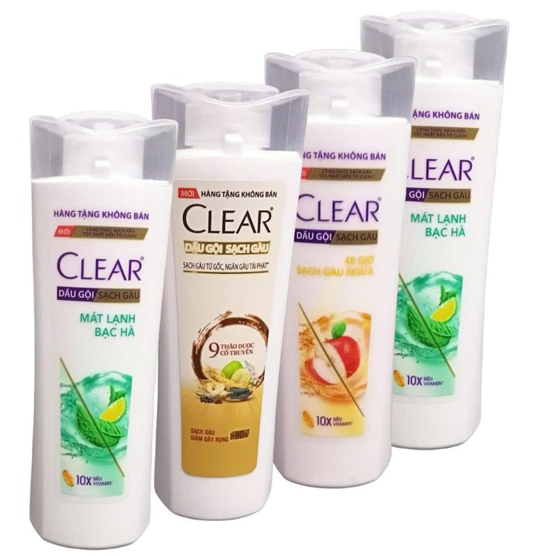 Set 4 Chai Dầu gội Cle ar Bạc Hà Clear 9 Thảo Dược Clear táo lên men 70g