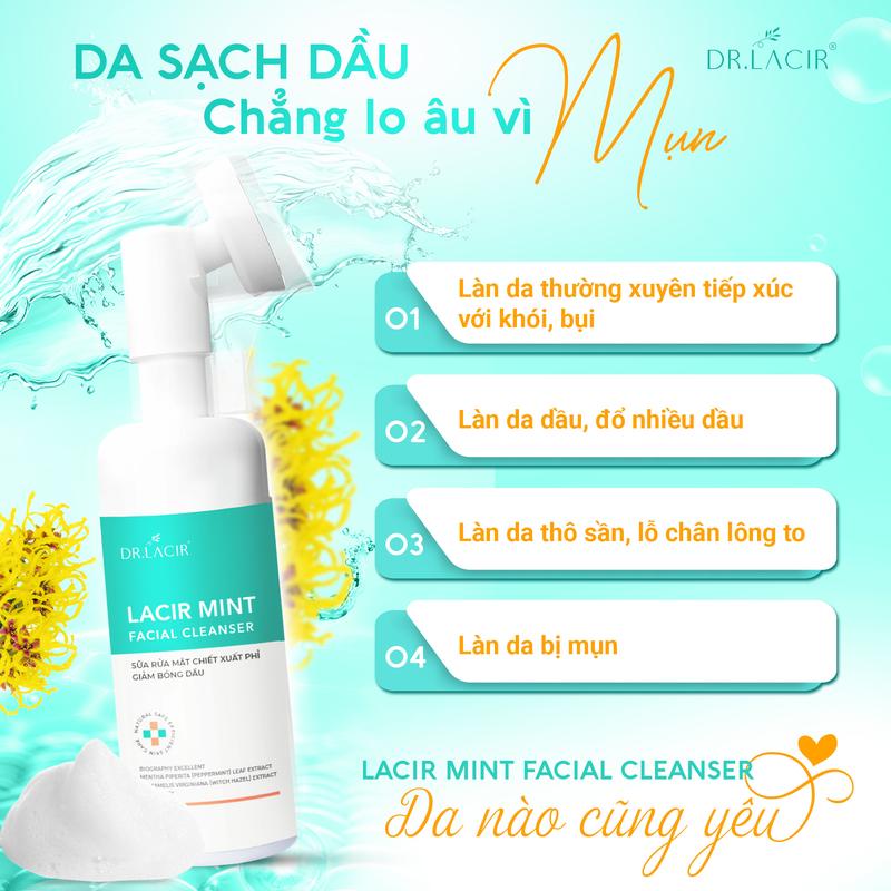 Sữa Rửa Mặt Bạc Hà Kiềm Dầu Drlacir - Phù Hợp Cho Da Dầu, Da Mụn, Da Thường Silicon Cho Bé 1