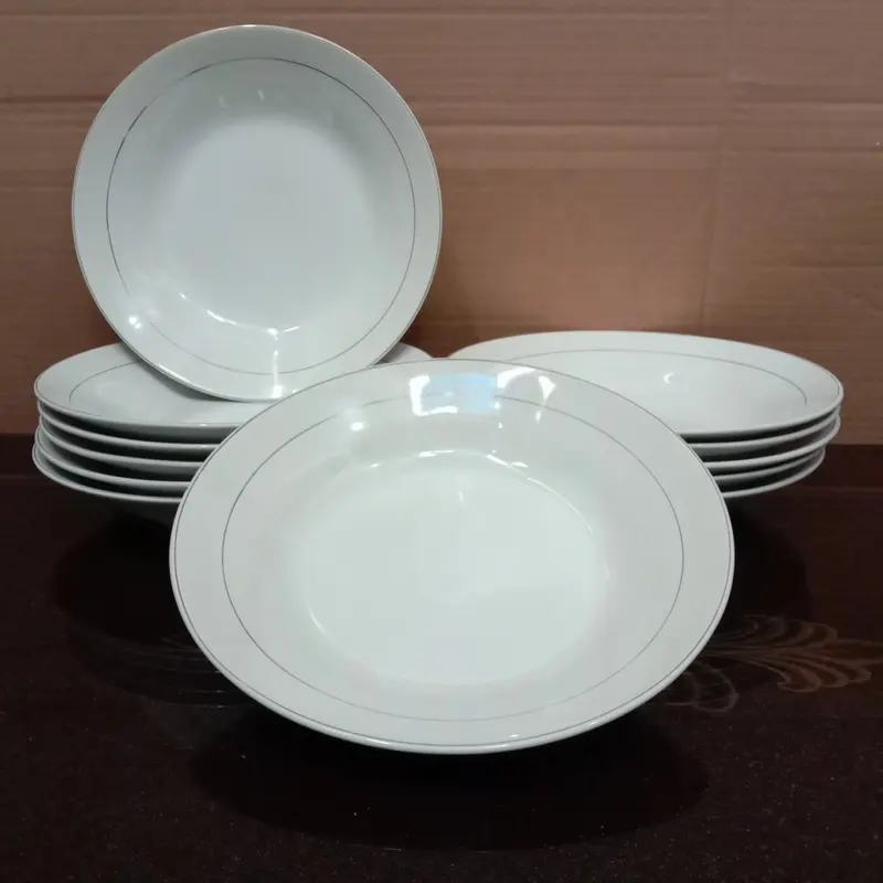 Piring Makan Keramik Polos List Emas 9 inch Kitchenware 4