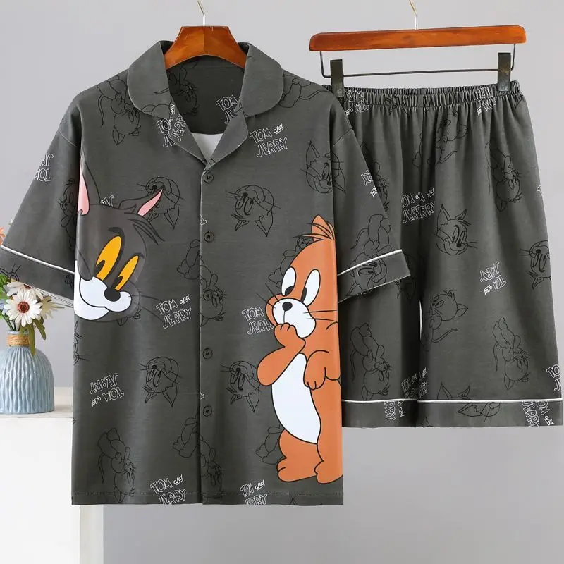 Bộ Đồ Ngủ Nam, Mỏng Mùa Hè, Quần Đùi Ngắn Tay, Chất Liệu Cotton, Thích Hợp Cho Thanh Thiếu Niên Và Học Sinh, Phong Cách Thường Ngày Có Thể Mặc Ngoài, Bộ Đồ Mặc Nhà, Năm 2024