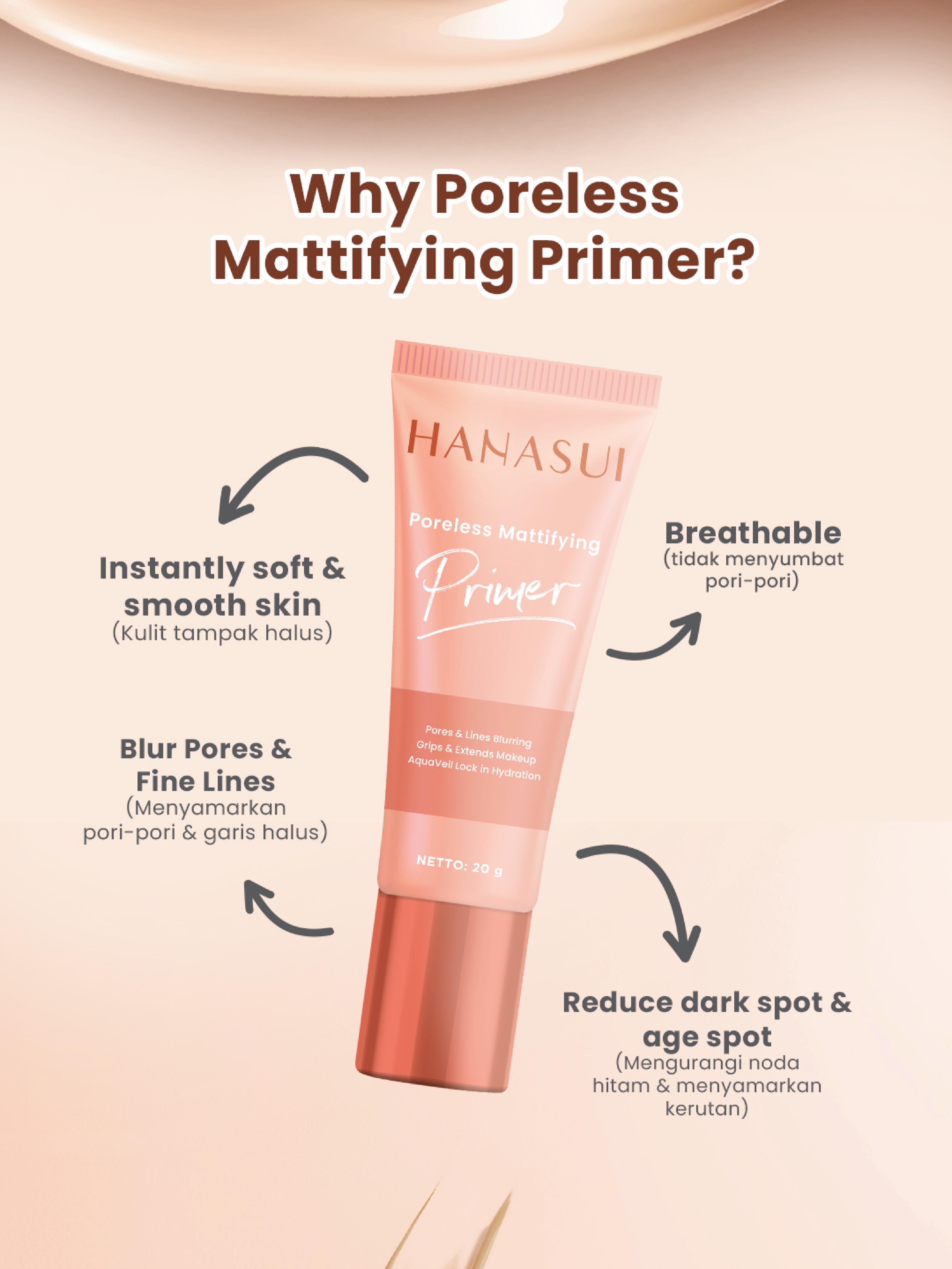 Hanasui Poreless Mattifying Primer - Menyamarkan Pori - Pori Garis Halus Kerutan Mengurangi Noda Hitam Base Make Up Tahan Lama Hanasui Poreless Mattifying Primer - Menyamarkan Pori - Pori Garis Halus Kerutan Mengurangi Noda Hitam Base Make Up Tahan Lama