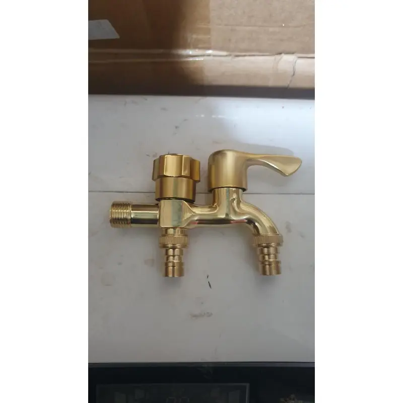 Đầu vòi nước inox 2 đầu ra - Vòi Xả Nước Đôi 2 Đầu Ra  Cấp Nước Máy Giặt Inox 304 Cao Cấp mẫu mới mạ vàng 3