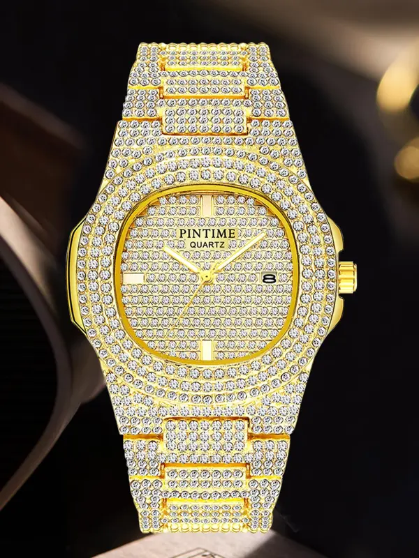 Women's Elegant Rhinestone Decorated Analog Quartz Watch, Fashionable Luxury Round Dial Calendar Watch for Women & Girls, with Box 0