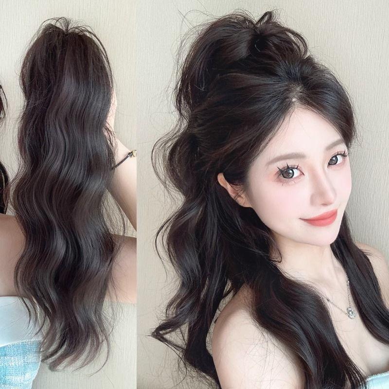 Product Introduction of Waterfall Half Tie Grip High Ponytail Wig Female Online Influencer Fluffy High Skull Top Y2g Curly Hair Fountain Long Hair Horse Tail 10