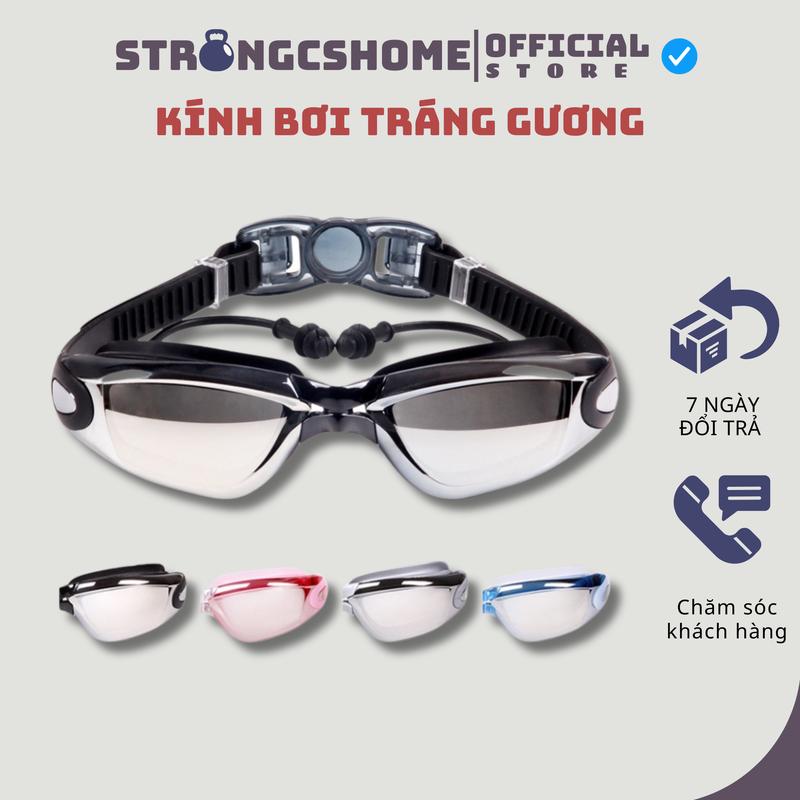 Kính bơi tráng gương Tặng hộp Kính bơi cận người lớn trẻ em cao cấp chống nước an toàn cho bé chống mờ bảo vệ mắt Cao Su Phụ Kiện Sport
