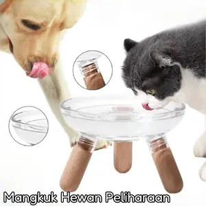 Pet Bowl Transparan Anti Selip Lindungi Leher Ergonomis Mangkuk Makan Anjing Dan Kucing