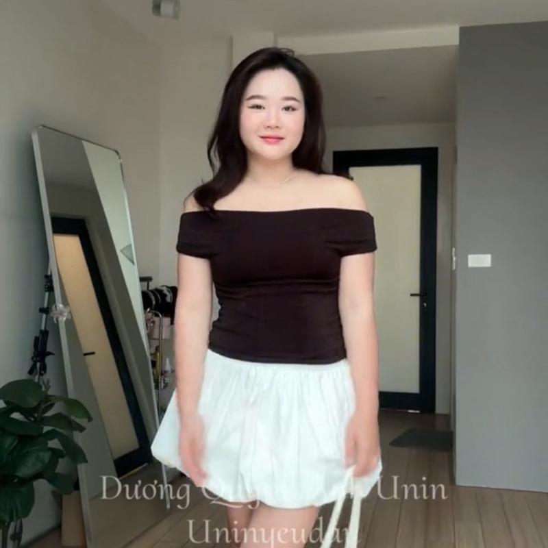 Áo trễ vai thun ôm 2 lớp đen/trắng/hồng/da_ORIMI Nữ Women