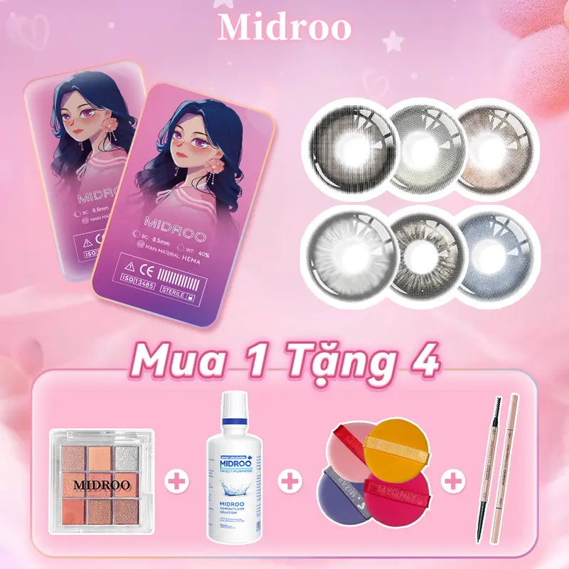 [Mua 1 Tặng 4] Midroo Lens 0-6 Độ Snowball Kính áp Tròng 14.2 Lens Cận Mắt 1 Năm kèm bộ trang điểm 1