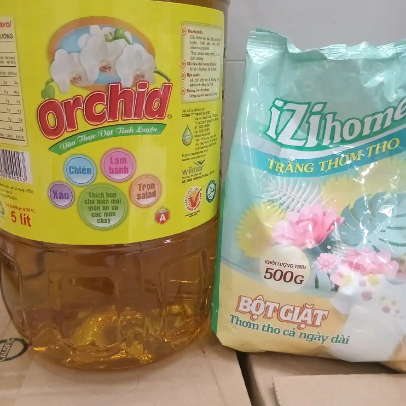 dầu 5 lít Orchid 4kg6 + bịch bột giặt 500g 1