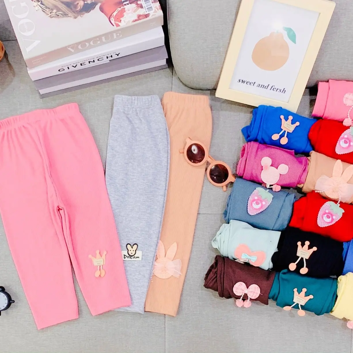 Combo 5 Quần Legging Dài Cho Bé Gái Từ 7-28Kg Chất Tăm Lạnh Mềm Co Dãn Màu Sắc Đẹp