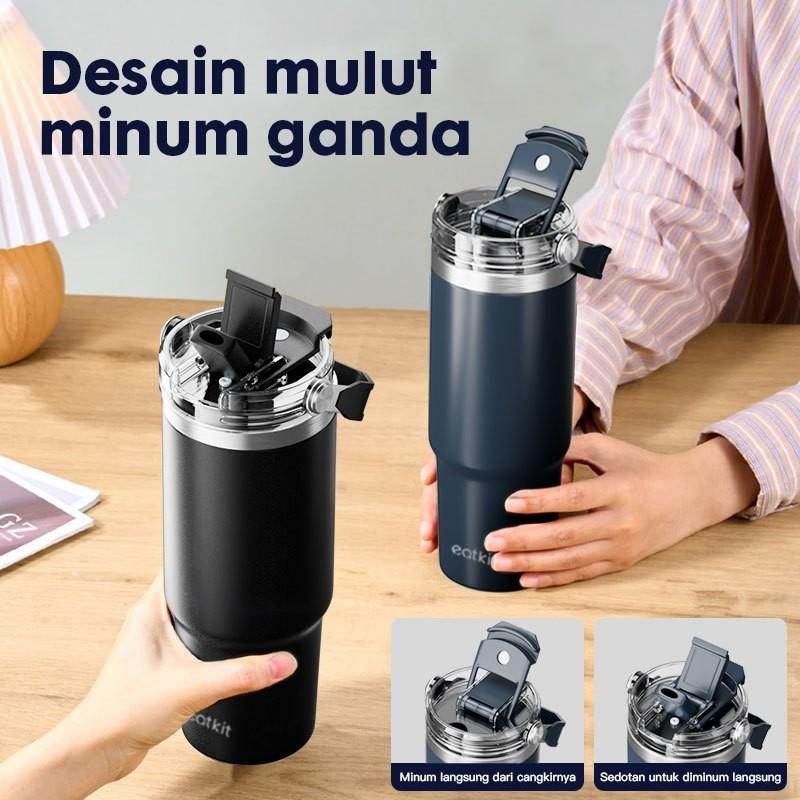 【Medan Ready Stock】Eatkit Tumbler Minum Stainless Steel 900ml Handle 2in1 Vacuum Insulated Portable Thermos Tahan Panas termos vakum