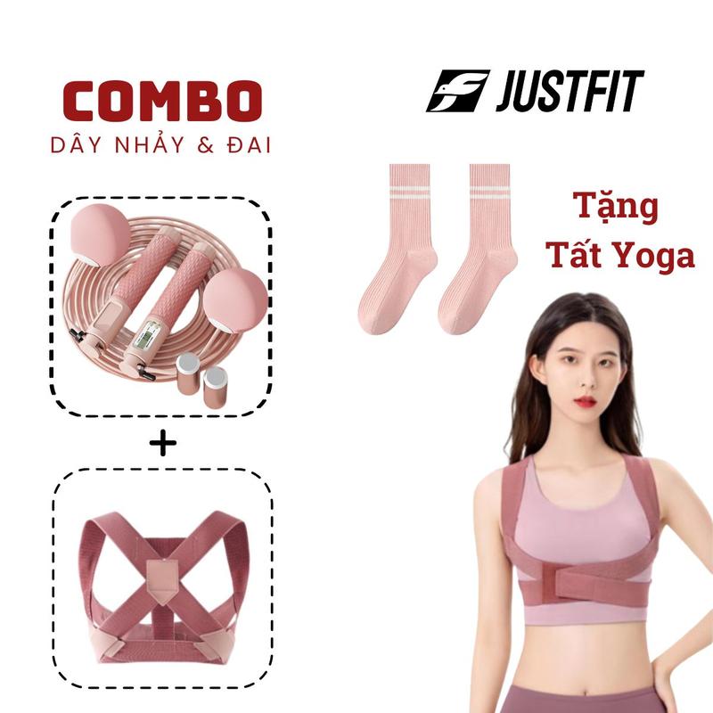[TẶNG TẤT YOGA] Combo dây nhảy không dây đếm số và đai bảo vệ vòng 1 JUSTFIT chống gù lưng khi tập thể dục Cao Su