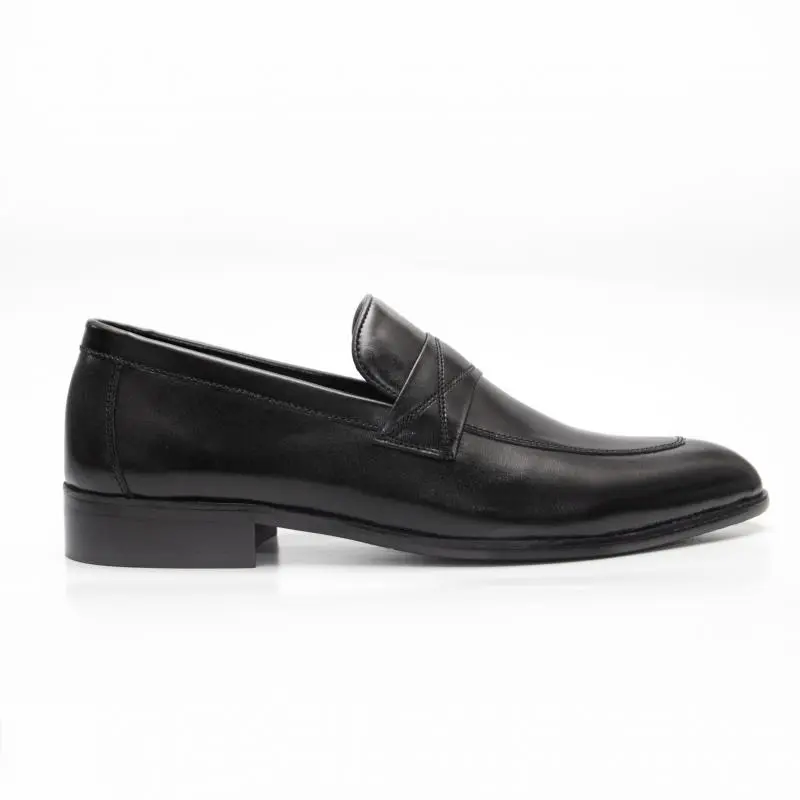 Giày lười nam công sở da bò Fttleather họa tiết đan chéo đế phíp gỗ màu đen mẫu 633 Hoa Shoes 2