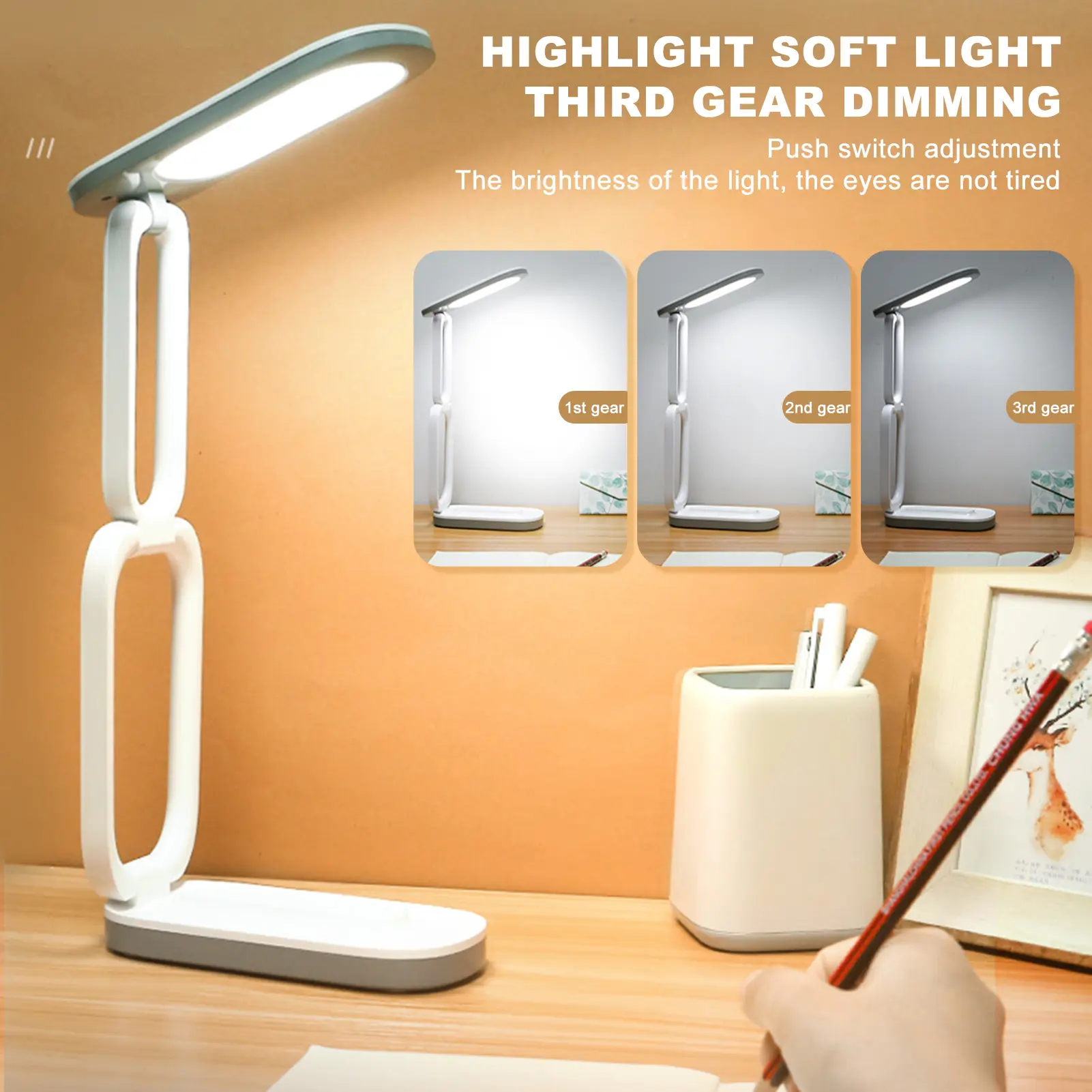 Đèn Bàn LED, Độ Sáng Cao, Có Thể Điều Chỉnh Độ Sáng, Không Nhấp Nháy, Không Chói, Bảo Vệ Mắt, Đèn Ngủ, Đèn LED Gấp Gọn