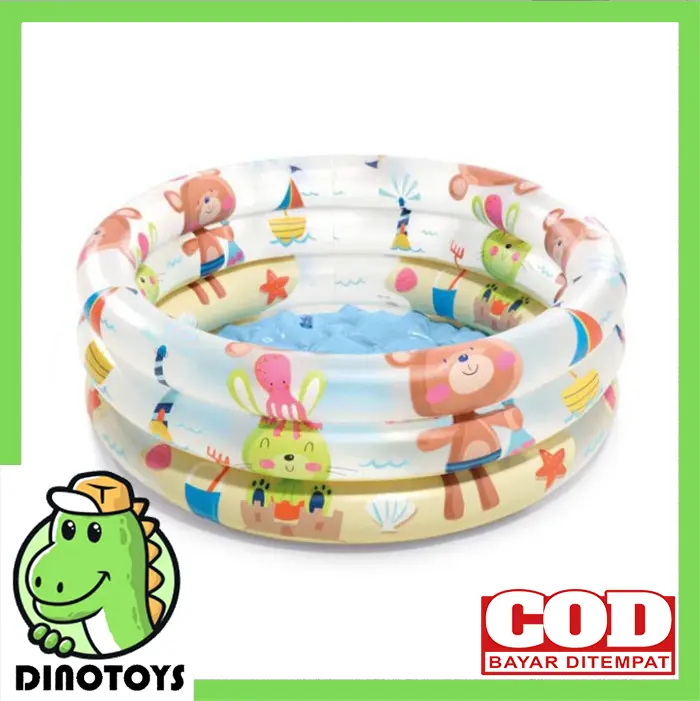 Dinotoys INTEX Kolam Mandi Bayi Ukuran 61x22 Cm Motif Beruang dan Pelangi Dengan Dasar Kolam Bergelembung Cocok Untuk Bayi Baru lahir Balita Cewek Cowok 2