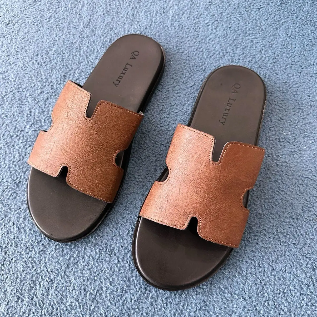 [Khâu Quai Chắc Chắn] Dép quai da nam H đế cao su 2cm chống trơn trượt - Slipper - DéP deo  quaingang