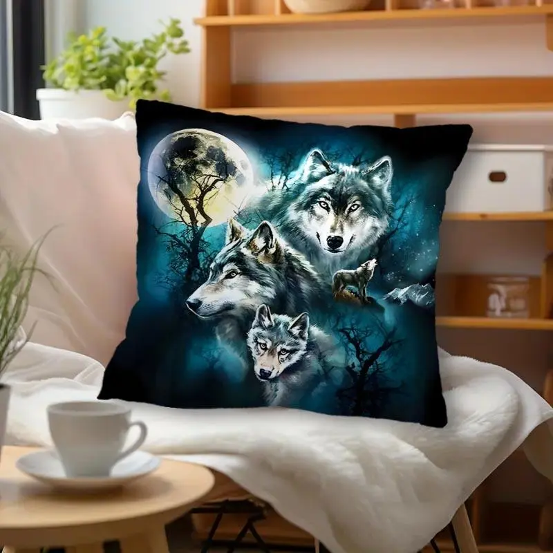 Wolf Pattern Cushion Cover, 1 Count Throw Pillow Cover, Square Pillowcase for Home Sofa Bed without Pillow Core 5
