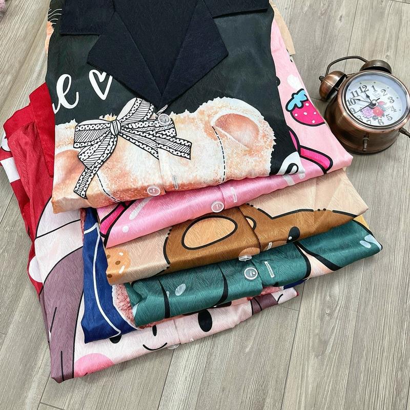 Product Introduction of Đồ Bộ Pijama Lửng Lụa Xước Hình Gấu Và Cô Gái Mau Mới 6 Màu Sắc Tay Ngắn Freesize 40-58Kg &Bigsize 60-75Kg Women 15