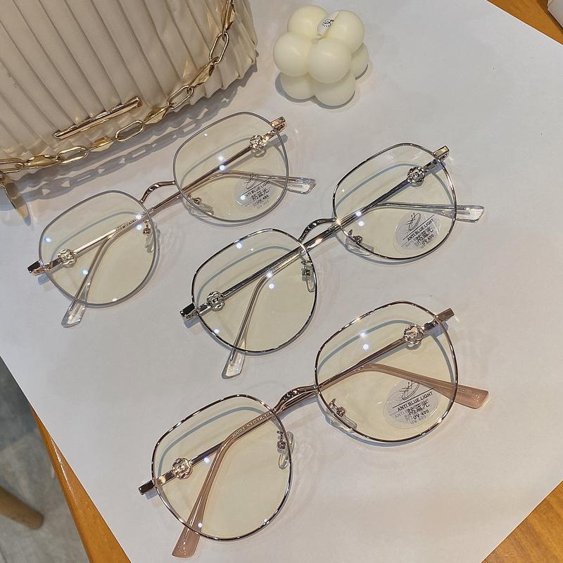 Gọng Kính Thời Trang Phong Cách Hàn Quốc Mắt  Tròn Càng Điêu Khắc Hoa Hồng Chống Tia Uv Ánh Sáng Xanh Thay Được Mắt Cận Nữ Women Kính Mắt Voi
