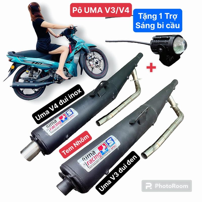 Mẫu Pô UMA V3 V4 Lắp cho dòng xe suriuss - wave -exciter - winer - tặng kèm 1 trợ sáng phụ tùng xe