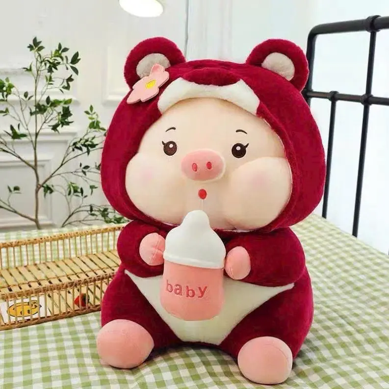 khổ vải 80cm lên form cao 60 cm heo ôm bình sữa cosplay gấu dâu Thú Bông Thú Nhồi Bông Đồ Chơi