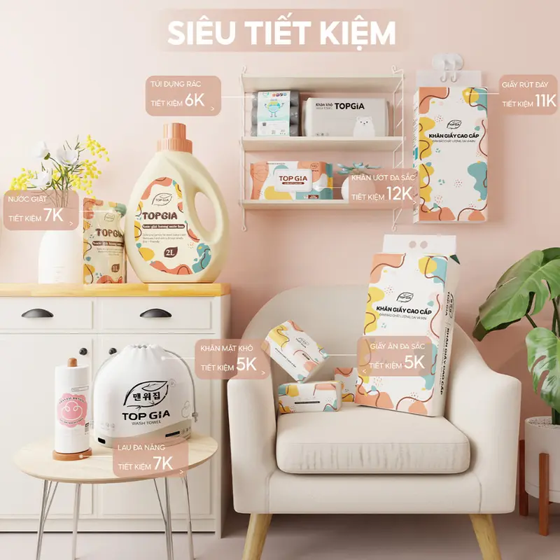 [FLASH SALE THỨ 6] Thùng 4 bịch khăn giấy rút Top Gia treo tường đa sắc 1280 tờ, dập vân 4D, siêu dai và mềm mịn Giấy Vệ Sinh khan giay kho 5