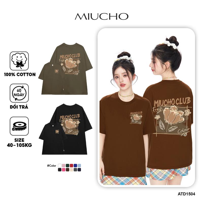 Áo thun nữ in bông hoa dễ thương ATD1504 Miucho vải cotton thoáng mát cổ tròn in mix