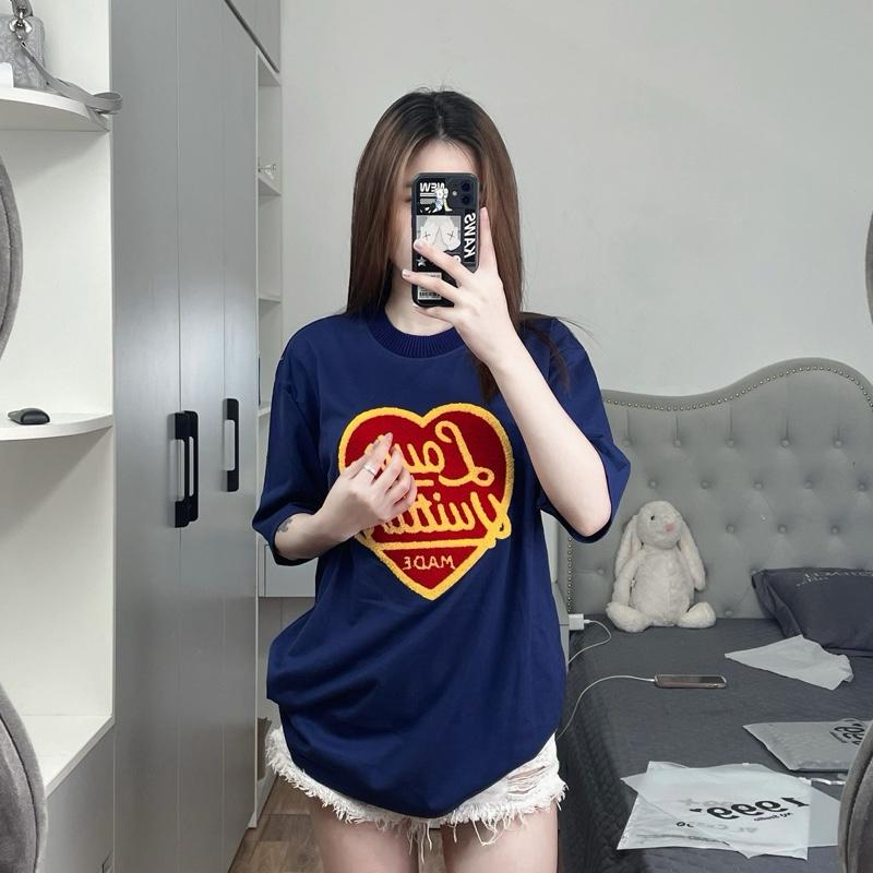 Áo phông tim thêu xù chất cotton 2chiều freesz (45-75kg) nữ thunqc 0