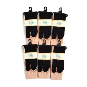 6 PASANG Kaos kaki Jempol Polos Krem Telapak Hitam Size L 40cm Panjang Sebetis Bahan Nilon Spandek Dewasa Muslim