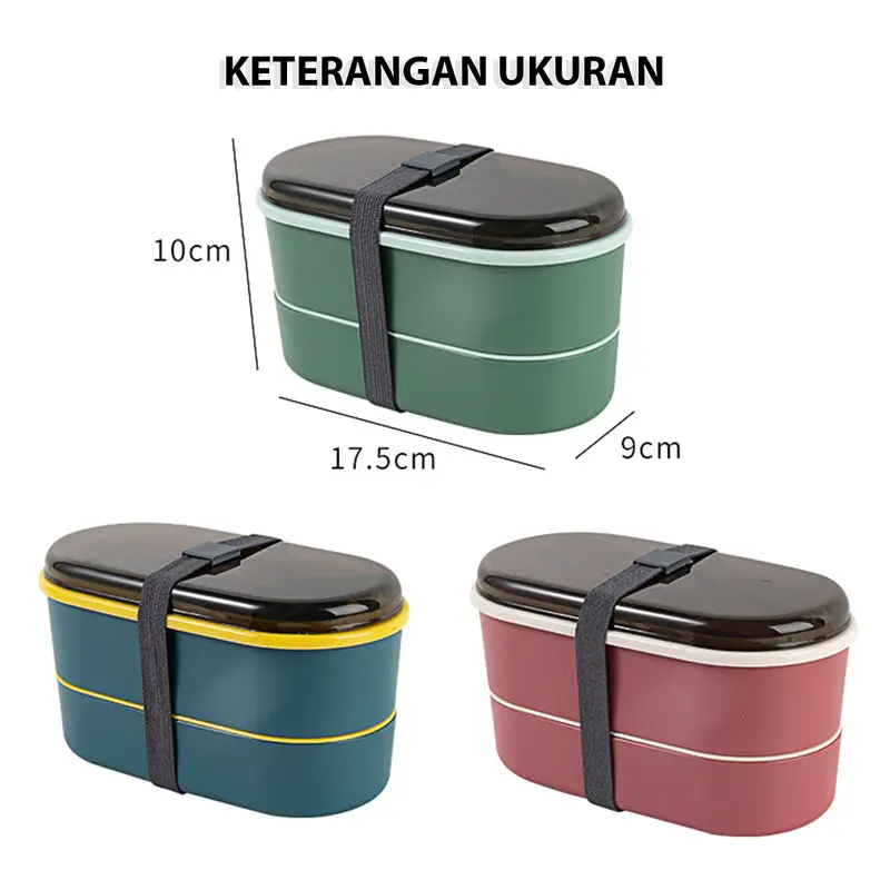 Lunch Box Kotak Makan 700ML 2 Layers I Bento Box Free Sendok I BPA Free Blue Kitchenware  Garpu  Pink Tali 7