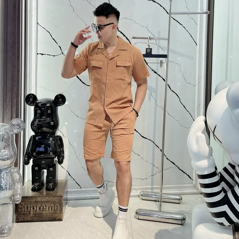 Bộ đũi cộc cổ vest cao cấp cho nam 0