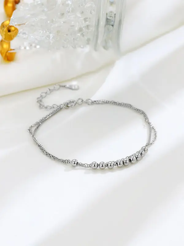 S925 Sterling Silver Simple Double-layer Beaded Bracelet, Fashionable Jewelry for Women & Girls, Trendy All-match & Exquisite Jewelry for Birthday Gift 2