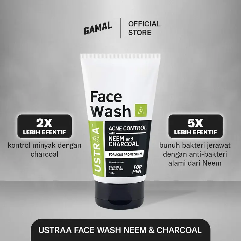 GAMAL | Ustraa Face Wash Neem & Charcoal | 100gr | Facial Wajah Berjerawat dan Berminyak 2