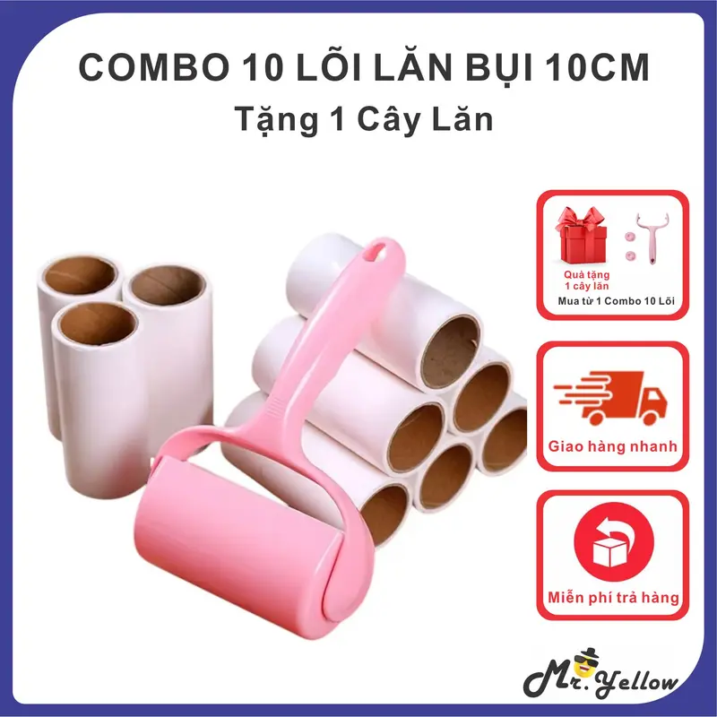(Tặng 1 Cây Lăn ) Combo 10 Lõi Lăn Bụi Quần Áo Giúp Lấy Sạch Bụi Bẩn Và Các Sợ Lông Vải, Lông Chó Mèo Dính Trên Quần Áo, Chăn Nệ 0