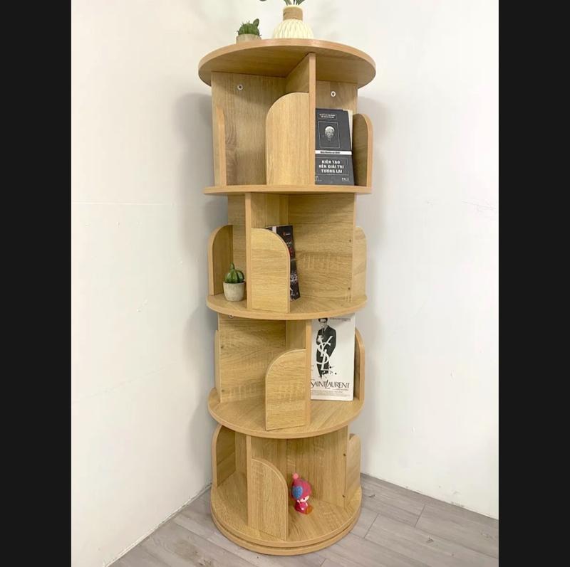 Kệ sách xoay tròn, kệ gỗ thông minh 4 tầng xoay 360 độ. Gỗ MDF cao cấp