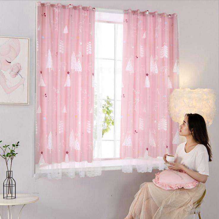  Rèm dán tường màn che cửa sổ trang trí phòng khách nhà cửa chính ngăn phòng phông nền chụp ảnh vintage 2 lớp vải voan ren không cần thanh treo 