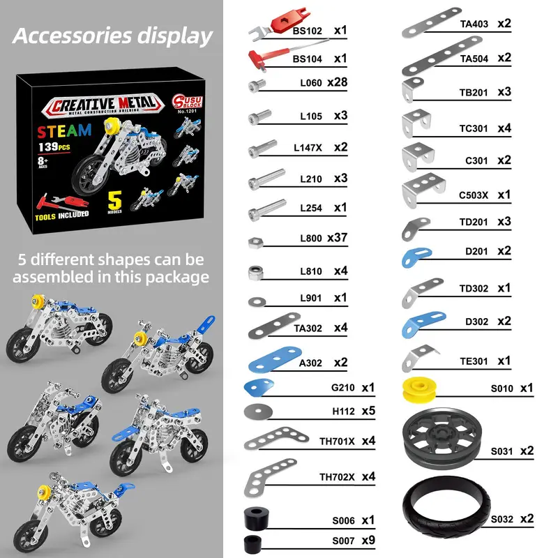 Children's Metal Assembly Motorbike Toys, 3D Alloy Street Motorcycle Model with Screw & Nut Building, Mechanical Fun for Kids, Christmas Gift 2