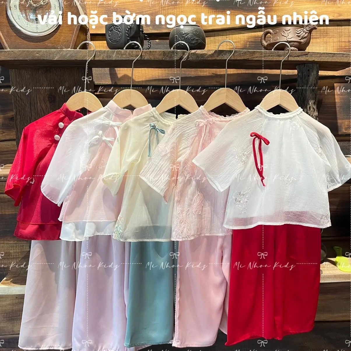Minhonkids - Set Pháp Phục  (Tặng bờm) cho bé gái diện đi chùa đầu năm, chất liệu tơ, gấm và quần lụa ngọ.c trai