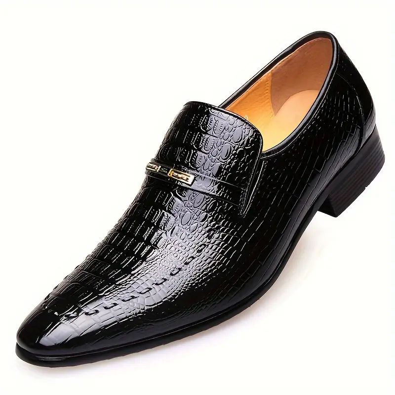 [Crocodile-Embossed] Men's Black Oxford Loafers |     Crocodile-Embossed Texture,-Tone Metallic |     Comfortable Rubber Sole |     Slip-On Dress Shoes |     Casual Business Formal Occasions 0