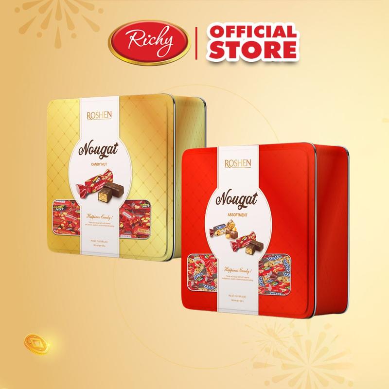 Kẹo Nougat  Hộp Thiếc Đỏ, Vàng 400g