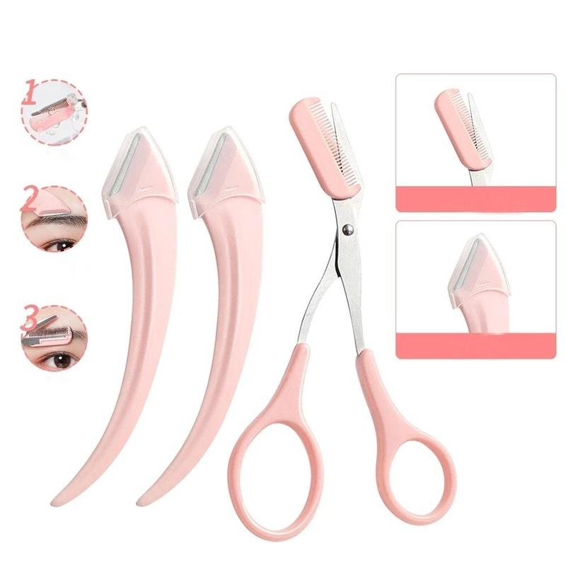 Bộ 3 Dụng Cụ Cắt Tỉa Lông Mày Chuyên Nghiệp Với Kéo Và Lưỡi Dao Cạo Nhựa Thép…