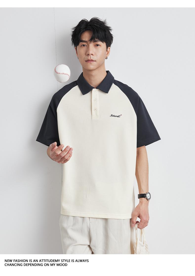 Product Introduction of Yizhi Fashion Color-Block Short Sleeve T-Shirt for Men Summer 2025 New Design Retro Raglan Sleeve Polo Shirt Top 17