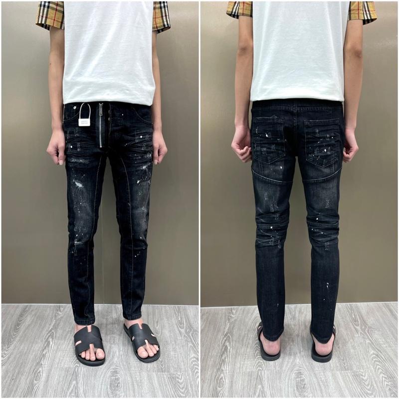 Quần jean đen xám gân baigerr vệt cào đùi bản host boy phố 2025