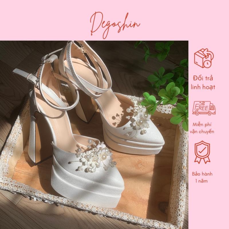 Degoshin bridal shoes - Giày cao gót giày cưới 15p thiết kế đính HOA Bạch Mai tôn dáng sang trọng