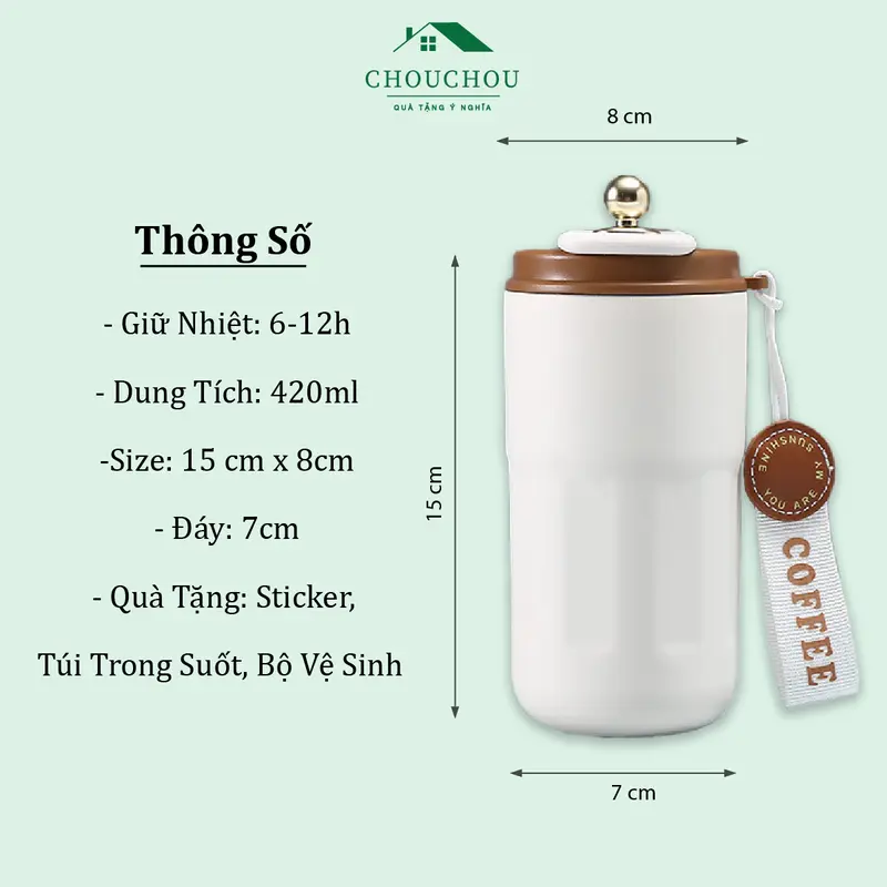 [Miễn Phí Khắc Tên] Cốc giữ nhiệt CHOUCHOU có LED hiển thị NHIỆT ĐỘ Inox 316, 420ml. 1