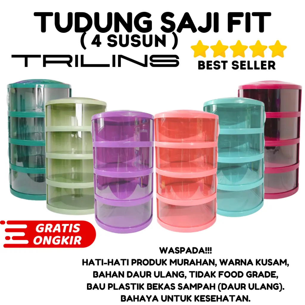 Tudung Saji 4 Susun FIT TRILINS multilayer 1KG tempat penyimpanan makanan Praktis Food Grade Murah cover