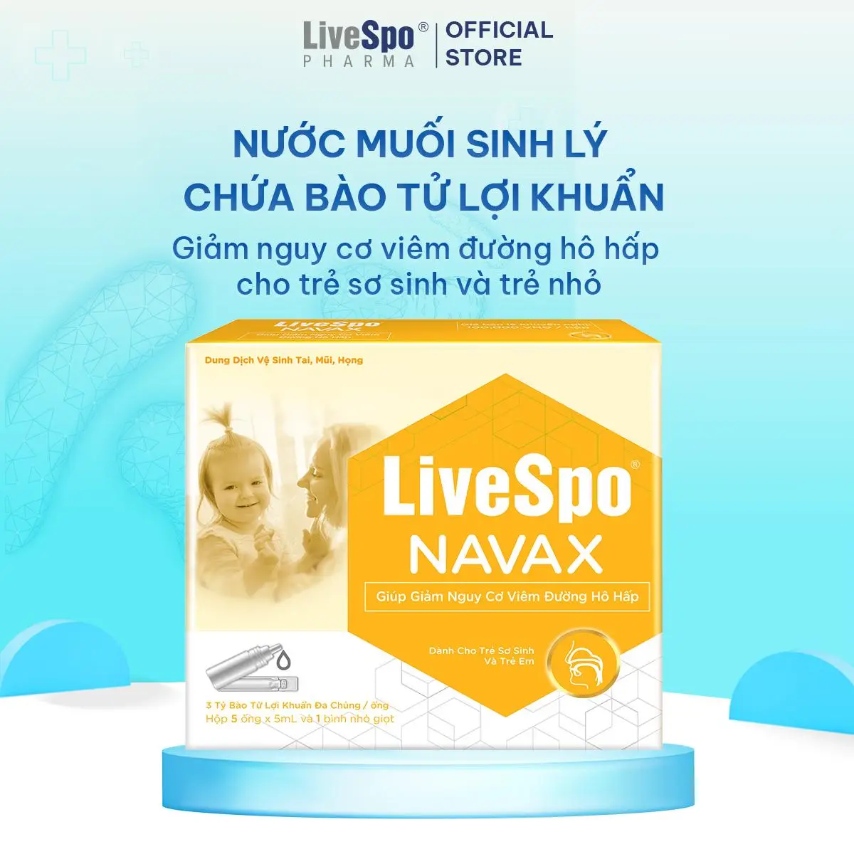 LiveSpo NAVAX: Probiotics thế hệ mới cho người viêm đường hô hấp tăng đề kháng (Dạng Bình XỊT MŨI màu đỏ hoặc NHỎ MŨI màu vàng) - Nước muối sinh lý cho bé sơ sinh chứa Bào Tử Lợi Khuẩn  x it chobe